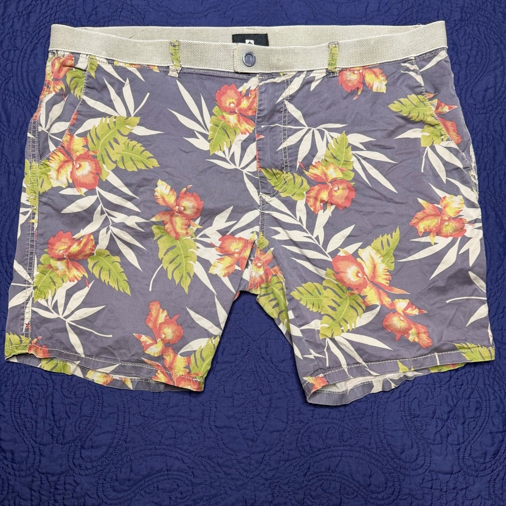 Jetlag Mens Tropical Floral Shorts Size 42 Purple Palm Leaf Cotton Blend Summer